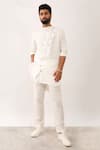 Shop_Son of A Noble Snob_White 100% Linen Plain Alok Panelled Kurta Set  