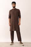 Buy_Son of A Noble Snob_Brown 100% Linen Plain Alok Straight Kurta Set  _at_Aza_Fashions