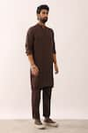 Son of A Noble Snob_Brown 100% Linen Plain Alok Straight Kurta Set  _Online_at_Aza_Fashions