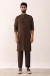 Buy_Son of A Noble Snob_Brown 100% Linen Plain Alok Straight Kurta Set  _Online_at_Aza_Fashions