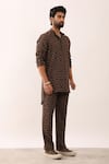 Son of A Noble Snob_Brown 100% Linen Printed Geometric Raunaq Kurta With Trouser  _Online_at_Aza_Fashions