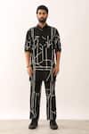 Son of A Noble Snob_Black 100% Linen Printed Geometric Kabir Shirt And Trouser Set _Online_at_Aza_Fashions