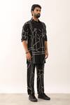 Buy_Son of A Noble Snob_Black 100% Linen Printed Geometric Kabir Shirt And Trouser Set _Online_at_Aza_Fashions