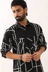 Shop_Son of A Noble Snob_Black 100% Linen Printed Geometric Kabir Shirt And Trouser Set _Online_at_Aza_Fashions