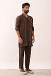 Son of A Noble Snob_Brown 100% Linen Printed Avay Flow Striped Long Shirt And Trouser Set  _Online_at_Aza_Fashions