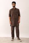 Buy_Son of A Noble Snob_Brown 100% Linen Printed Geometric Karan Gatsby Shirt And Trouser Set _at_Aza_Fashions
