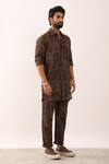 Son of A Noble Snob_Brown 100% Linen Printed Geometric Karan Gatsby Shirt And Trouser Set _Online_at_Aza_Fashions