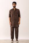 Buy_Son of A Noble Snob_Brown 100% Linen Printed Geometric Karan Gatsby Shirt And Trouser Set _Online_at_Aza_Fashions