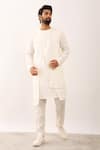 Buy_Son of A Noble Snob_White 100% Linen Printed Harsh Multi Layer Panelled Kurta And Trouser Set  _at_Aza_Fashions