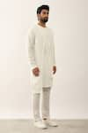 Son of A Noble Snob_White 100% Linen Printed Harsh Multi Layer Panelled Kurta And Trouser Set  _Online_at_Aza_Fashions