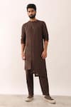 Buy_Son of A Noble Snob_Brown 100% Linen Plain Ayush Asymmetric Panelled Kurta And Trouser Set  _at_Aza_Fashions