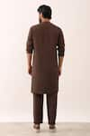 Shop_Son of A Noble Snob_Brown 100% Linen Plain Ayush Asymmetric Panelled Kurta And Trouser Set  _at_Aza_Fashions