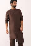 Buy_Son of A Noble Snob_Brown 100% Linen Plain Ayush Asymmetric Panelled Kurta And Trouser Set  _Online_at_Aza_Fashions