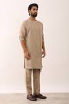 Son Of A Noble Snob_Beige 100% Linen Solid Rohan Overlap Panel Kurta_Online_at_Aza_Fashions