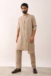 Buy_Son Of A Noble Snob_Beige 100% Linen Solid Rohan Overlap Panel Kurta With Trouser_at_Aza_Fashions
