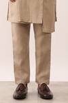 Son Of A Noble Snob_Beige 100% Linen Solid Rohan Overlap Panel Kurta With Trouser_at_Aza_Fashions