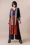 Buy_Nupur Kanoi_Multi Color Crepe Printed Stripe Sash Long Top And Pyjama Set  _at_Aza_Fashions