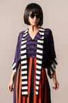 Nupur Kanoi_Multi Color Crepe Printed Stripe Sash Long Top And Pyjama Set  _Online_at_Aza_Fashions