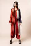 Buy_Nupur Kanoi_Multi Color Crepe Printed Stripe Spread Long Shirt And Pyjama Set  _at_Aza_Fashions