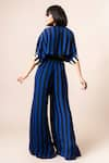 Shop_Nupur Kanoi_Blue Crepe Printed Stripe V Neck Knotted Top And Pant Set _at_Aza_Fashions