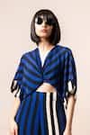 Nupur Kanoi_Blue Crepe Printed Stripe V Neck Knotted Top And Pant Set _Online_at_Aza_Fashions