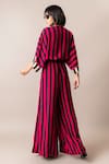 Shop_Nupur Kanoi_Magenta Crepe Printed Stripe V Neck Knotted Top And Pant Set  _at_Aza_Fashions