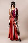 Buy_Nupur Kanoi_Multi Color Crepe Printed Stripe Sash Draped Shirt And Pant Set  _at_Aza_Fashions