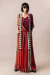 Nupur Kanoi_Multi Color Crepe Printed Stripe Sash Draped Shirt And Pant Set  _Online_at_Aza_Fashions