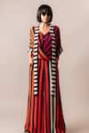 Buy_Nupur Kanoi_Multi Color Crepe Printed Stripe Sash Draped Shirt And Pant Set  _Online_at_Aza_Fashions