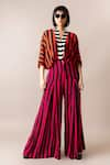 Buy_Nupur Kanoi_Multi Color Crepe Printed Stripe V Collar Block Jumpsuit  _at_Aza_Fashions