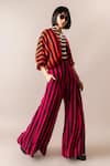 Buy_Nupur Kanoi_Multi Color Crepe Printed Stripe V Collar Block Jumpsuit  _Online_at_Aza_Fashions