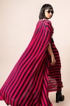 Shop_Nupur Kanoi_Magenta Crepe Printed Stripe Cape Sash Draped Skirt Set  _at_Aza_Fashions