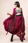 Shop_Nupur Kanoi_Magenta Crepe Printed Stripe Cape Sash Draped Skirt Set  _Online_at_Aza_Fashions