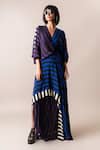 Buy_Nupur Kanoi_Multi Color Crepe V-neck Colorblock Stripe Print Hankie Dress_at_Aza_Fashions