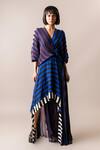 Nupur Kanoi_Multi Color Crepe V-neck Colorblock Stripe Print Hankie Dress_Online_at_Aza_Fashions