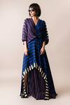 Buy_Nupur Kanoi_Multi Color Crepe V-neck Colorblock Stripe Print Hankie Dress_Online_at_Aza_Fashions
