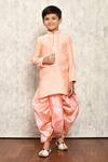 Buy_Samyukta Singhania_Peach Cotton Geometric Kurta And Dhoti Pant Set _at_Aza_Fashions