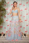 Buy_Papa Don't Preach_Blue Tulle And Crepe Embroidery Roses Elsa Millennial Lehenga With Blouse _at_Aza_Fashions