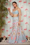 Papa Don't Preach_Blue Tulle And Crepe Embroidery Roses Elsa Millennial Lehenga With Blouse _Online_at_Aza_Fashions