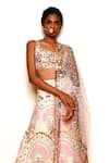 Papa Don't Preach_Ivory Tulle Embroidered Metal Trims Daisy Dove Applique Bridal Lehenga Set _Online_at_Aza_Fashions