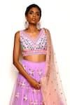 Buy_Papa Don't Preach_Purple Tulle Embroidered Metal Trims V Neck Viola Sequin Lehenga Set _Online_at_Aza_Fashions