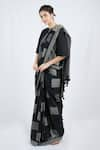 Shop_BANANA labs_Black Cotton Hand Block Print Box Round Space Saree With Crop Top _Online_at_Aza_Fashions