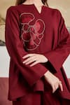 Pozruh by Aiman_Maroon Wool Placement Hand Embroidery Floral Saffrom Long Top  _Online_at_Aza_Fashions