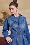 Buy_Pozruh by Aiman_Blue Denim Embroidery Floral Lapel Collar Phoenix Jacket  _at_Aza_Fashions