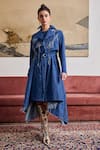 Pozruh by Aiman_Blue Denim Embroidery Floral Lapel Collar Phoenix Jacket  _Online_at_Aza_Fashions