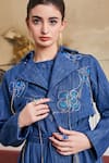 Buy_Pozruh by Aiman_Blue Denim Embroidery Floral Lapel Collar Phoenix Jacket  _Online_at_Aza_Fashions