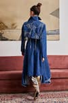 Shop_Pozruh by Aiman_Blue Denim Embroidery Floral Phoenix Asymmetric Dress With Jacket  _at_Aza_Fashions