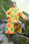 Shop_Raas Life_Yellow Cotton Collared Koki Ben Tie-dye Pattern Trench Coat _at_Aza_Fashions