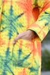Raas Life_Yellow Cotton Collared Koki Ben Tie-dye Pattern Trench Coat _at_Aza_Fashions