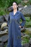 Shop_RAAS LIFE_Blue Cotton Embroidery Leela Ben Zari Trench Coat _at_Aza_Fashions